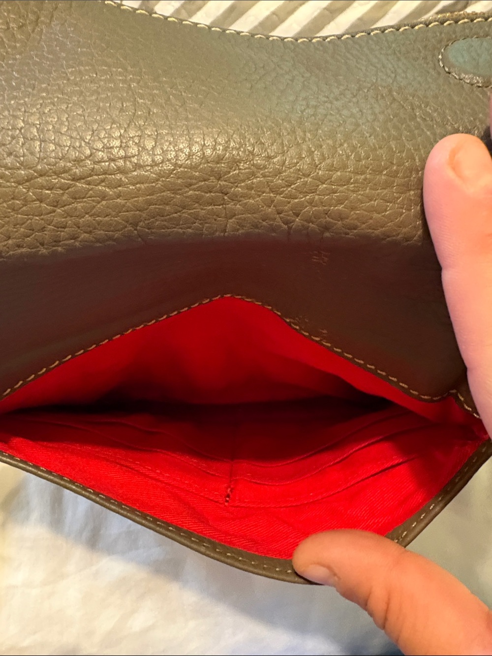 Dooney & Bourke Gray Pebbled Leather Fold-Over Crossbody with Brown Strap - Picture 3 of 3